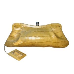 Banana Republic mustard croc-embossed leather clutch w/attached small mirror